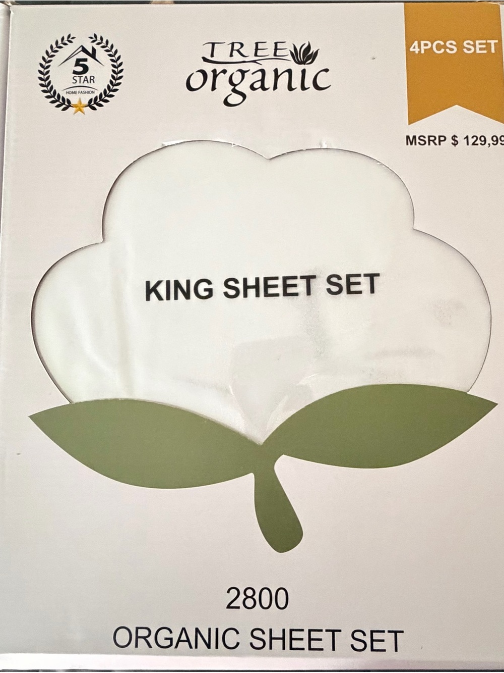 King Sheet Set in White - 4PC Organic Bedding